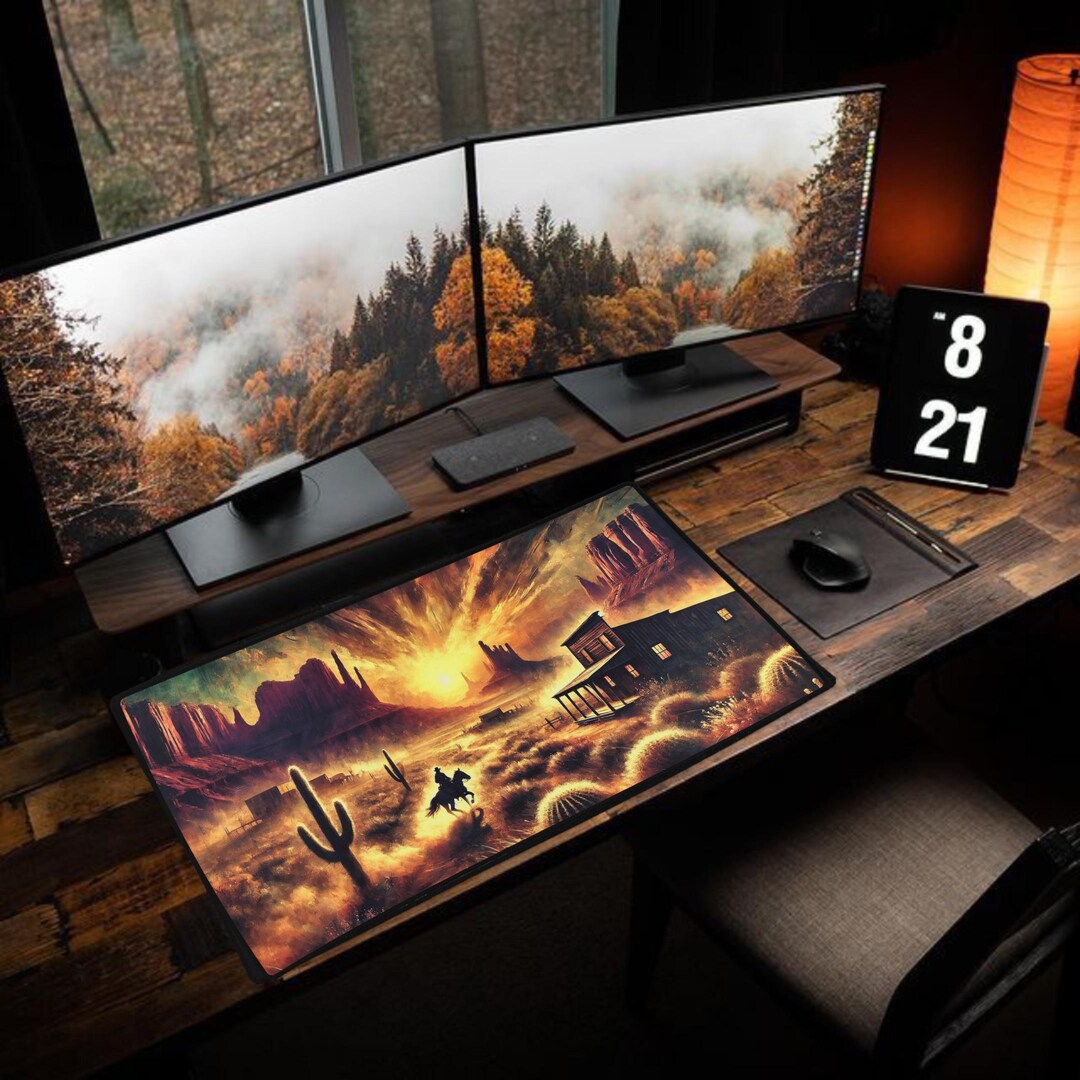Western Desk Mat, Cowboy Desk Pad, Wild West Decoration, Sunny Desert ...