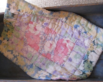 Antique Silk Doll Quilt Early Fabrics Hand Quilted 20.5x 14.5 Table Topper Larger Doll Quilt Wool Batt Primitive Farmhouse Decor Silky Soft