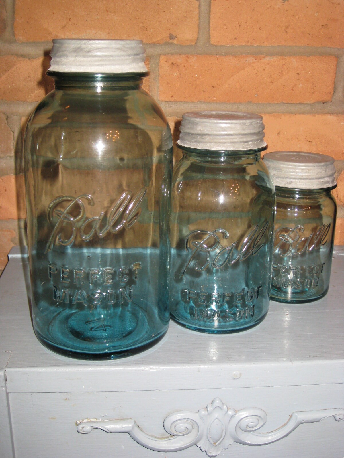 Set 3 Blue Ball Mason Jars Zinc Lids Half Gallon Quart Pint Etsy
