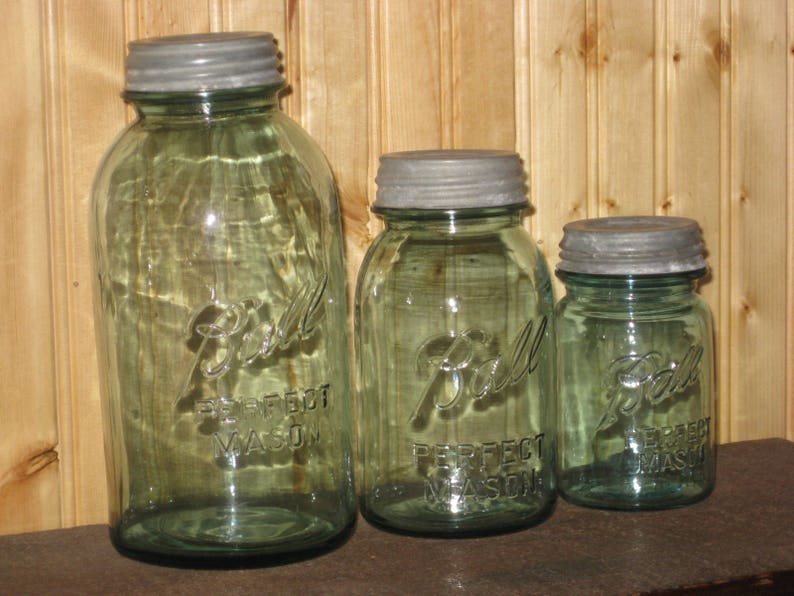 Set 3 Blue Mason Ball Jars Canister Set Half Gallon Quart Pint Etsy