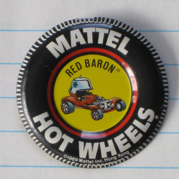 Vintage Hot Wheels Red Baron Pin Mattel 1969 Sixties Toy Badge Tab Collectible Button