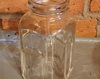 Extremely Rare 4.25" Art Deco Jar Marked Hazel Skyscraper Steps Ribbed Design No Lid Clear Glass Perfect Condition Unique Collectible Jar