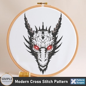 Fantasy Dark Dragon Cross Stitch Pattern, Black and Red Gothic Cross Stitch Pattern, Mythical Embroidery Pattern