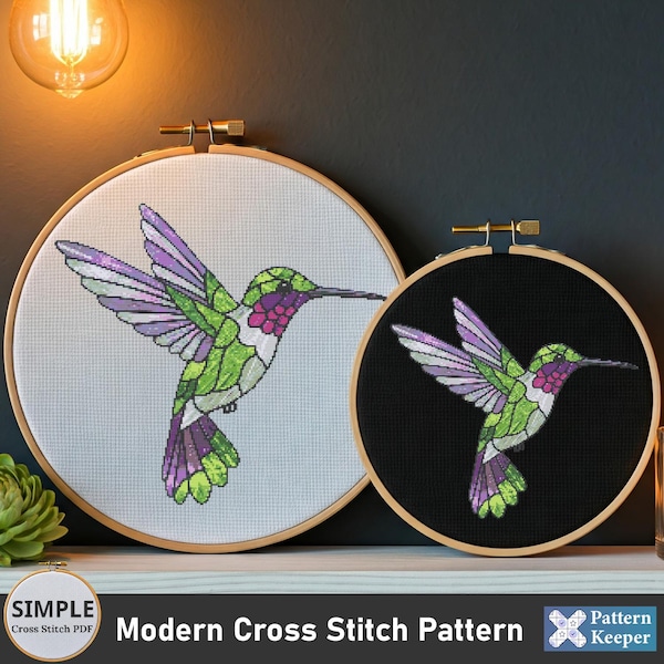 Hummingbird Stained Glass Cross Stitch Pattern, Modern Bird Cross Stitch Pattern, Counted Animal Cross Stitch Pattern