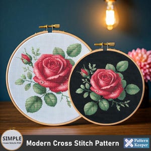 Red Rose Small Cross Stitch Pattern PDF, Flower Cross Stitch Design for Beginner, Cross Stitch Download