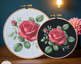 USA Vintage ミニ薔薇 刺繍 ミニクロスステッチパターン。バラ。クロスステッチチャート。フラワー