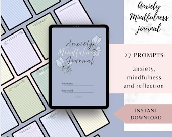 Diário de Mindfulness para Ansiedade – 27 Sugestões para Autorreflexão | Download Digital | Imprimível sobre Saúde Mental | Caderno de Exercícios para Alívio da Ansiedade
