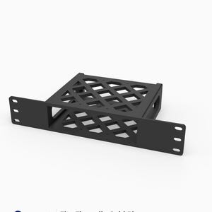 May include: A black 3D printed rack mount for a Firewalla Gold Plus device. The mount features a lattice-style top and side cutouts, with a front panel containing mounting holes. Text on the image reads: 3D Rack Mounts Fits Firewalla Gold Plus 10" 1U PETG Made in USA.