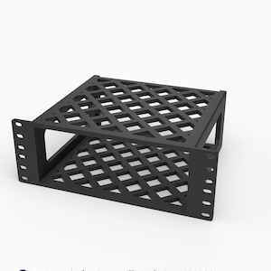 May include: A black 3D printed rack mount for a Protectli Vault Pro VP6630, featuring a diamond-patterned lattice top and base, side supports, and vertical mounting flanges with pre-drilled holes. The unit is labeled 10 inch, 2U, PETG.