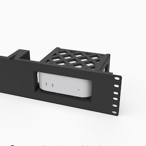 May include: A black 2U rack mount bracket designed for an Apple Mac Mini M4 or M4 Pro. The mount features a lattice-style top cage and a front panel with mounting holes. Text on the image reads: 3D Rack Mounts Fits Apple Mac Mini M4 / M4 Pro 19" 2U PETG Made in USA.