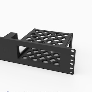 May include: A black 3D printed rack mount for an Acer Veriton GN100, featuring a 19-inch 2U design with a diamond-patterned ventilation shelf and a front panel with mounting holes. The text reads 3D Rack Mounts Fits Acer Veriton GN100 19 2U PETG Made in USA.