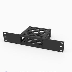 May include: A black 3D printed rack mount designed for a Netgear GS105Ev2 switch. The mount features a flat front panel with mounting holes and a rear section with a lattice grid structure. Text on the image reads: 3D Rack Mounts Fits Netgear GS105Ev2 Switch 10" 1U PETG Made in USA.