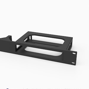 May include: A black 3D printed rack mount bracket designed for TRENDnet TEG-S5061 and TEG-S82G network switches. The mount features a 19-inch 1U form factor with rectangular cutouts for device placement and mounting holes on the side flanges.