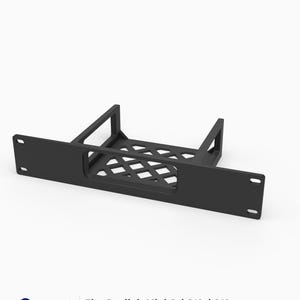 May include: A black 3D-printed rack mount for Beelink Mini S, S12, and S13 computers. The mount features a 10-inch 1U faceplate with a rectangular cutout and a lattice-patterned base support structure for equipment stability in a server rack.