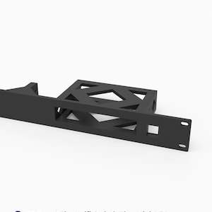May include: A black 3D printed rack mount for a Unifi Switch Flex Mini 2.5G. The mount features a flat front panel with mounting holes and a geometric open-frame structure. Text on the image reads: 3D Rack Mounts Fits Unifi Switch Flex Mini 2.5G 19" 1U PETG Made in USA.