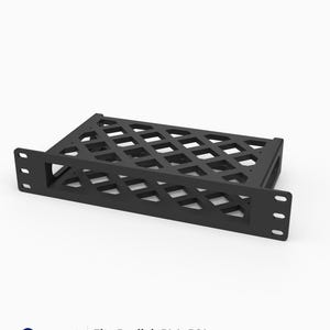 May include: A black 3D printed rack mount for a Reolink RLA-PS1 device. The mount features a 1U height, a 10-inch width, and a lattice-style diamond pattern on the top surface. The front panel includes mounting holes for standard rack installation.