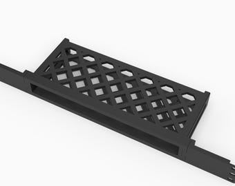 Pode incluir: Um suporte de rack preto impresso em 3D para um switch TP-Link TL-SG116 de 16 portas. O suporte apresenta um design de 1U de 19 polegadas com um padrão de grade no painel frontal e suportes laterais. O texto 3D Rack Mounts Fits TP-Link TL-SG116 16-Port Switch 19" 1U PETG Made in USA está impresso na parte inferior.
