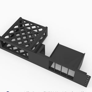 May include: A black 3D-printed rack mount for a Protectli VP2440 and four Raspberry Pi units. The mount features a lattice-patterned shelf on the left and a dedicated housing section on the right. Text reads: 3D Rack Mounts Fits Protectli VP2440 + 4 Raspberry Pi 19" 2U PETG Made in USA.