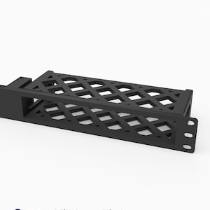 May include: A black 19-inch 1U rack mount for a Sonnet Echo 11 device, featuring a lattice-style diamond cutout pattern on the front panel and three vertical mounting holes on the side flange. The text 3D Rack Mounts Fits Sonnet Echo 11 is visible.