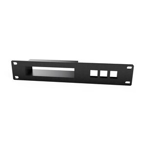 May include: Black metal rack with a rectangular cutout and four smaller rectangular cutouts.
