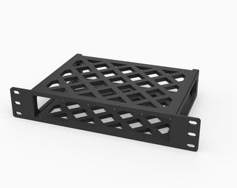 May include: A black 3D printed rack mount for a UniFi Flex XG, featuring a diamond-patterned ventilation grid and side mounting flanges with three screw holes on each side. The text 3D Rack Mounts Fits UniFi Flex XG 10" 1U PETG Made in USA is visible.