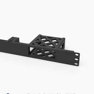 May include: A black 3D-printed rack mount for an Apple TV 4K 3rd Gen (2022). The mount features a 19-inch, 1U form factor with a lattice-patterned support structure and mounting holes on the side flange. Text reads: 3D Rack Mounts Fits Apple TV 4K 3rd Gen (2022) 19" 1U PETG Made in USA.