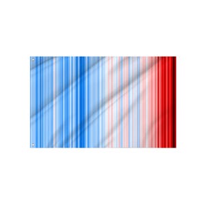 Può includere: Una bandiera rettangolare con un design a strisce verticali. La bandiera presenta una sfumatura di colori, che passa dal blu al bianco e poi al rosso. Il design è astratto e moderno, con un effetto sottile e strutturato.