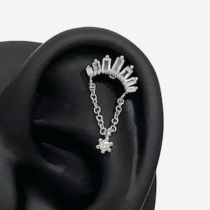 16G Chain Dangle Antique Flat Back stud, Nose stud, Internally Threaded conch earring, Cartilage piercing, Helix earring, Tragus, Piercing
