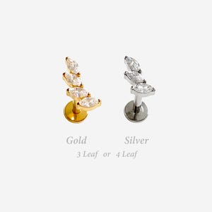 16G Titanium 3, 4 Leaf Cartilage Flat Back stud, Nose stud, Internally Threaded conch earring, Cartilage flat stud, Helix earring, Tragus
