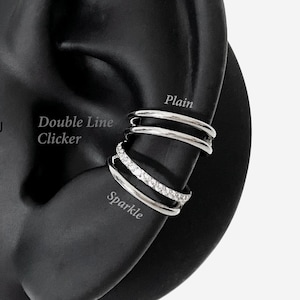 16G 8mm-10mm Titanium Double Line Silver Clicker, Nose ring, Conch clicker, Helix earring, Cartilage Hoop, clicker, Double piercing earring