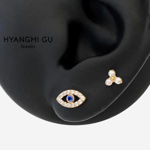 16G Titanium Evil eye Internally Threaded Flat Back stud, Conch earring, Cartilage flat back, Helix stud, Tragus stud, Minimalist stud
