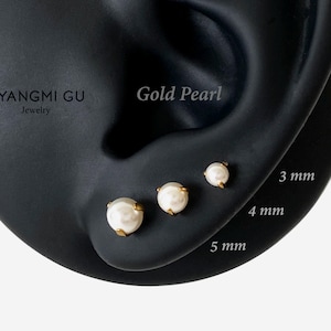 Clou d'oreille plat fileté à l'intérieur avec perle en or titane 16G, boucle d'oreille conque en perle blanche, cartilage, clou d'oreille Helix Tragus, clou de nez, piercing