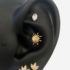 16G Titanium Opal Sun Internally Threaded Flat Back stud, Sun Conch earring, Cartilage flat back, Helix stud, Tragus stud, Minimalist stud