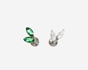16G Titanium Unbalance Leaf Cartilage Flat stud, Nose stud, Internally Threaded conch earring, Cartilage flat stud, Helix earring, Tragus