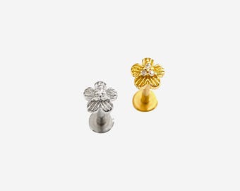 16G Vintage Flower Small Flat Back stud, Nose stud, Internally Threaded conch stud, Cartilage piercing, Helix earring, Tragus, Piercing