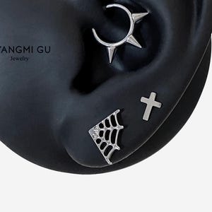 16G Titanium Spider Web Stud, Sword Cartilage Flat Labret, Internally Threaded conch earring, Cartilage, Helix stud, Tragus stud, Piercing