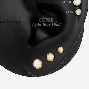 16G White Opal 3-5mm Internally Threaded Gold Flat Back stud, Conch earring, Cartilage flat back, Helix Tragus stud, Nose stud, Minimalist