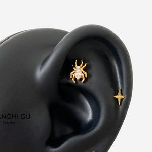 16G Titanium Spider Stud Sword Cartilage Flat Back Labret, Internally Threaded conch earring, Cartilage flat back, Helix stud, Tragus stud