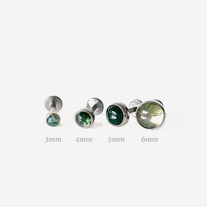 16G Titanium Natural Gemstone Moss Agate stone Internally Threaded Flat Back stud, Conch earring, Cartilage, Helix Tragus stud, Nose stud