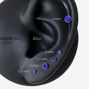 18G/16G 1.5-4mm Threadless Push Pin Blue Silver Flat back stud, Conch earring, Nose stud, Cartilage, Helix, Tragus, Labret earring