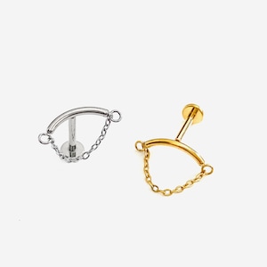 16G Titanium Curve Chain Drop Flat Back stud, Internally Threaded conch earring, Cartilage piercing, Helix earring, Tragus, Piercing