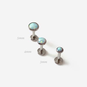 16G Light Blue Opal 3-5mm Internally Threaded Flat Back stud, Conch earring, Cartilage flat back, Helix Tragus stud, Nose stud, Minimalist