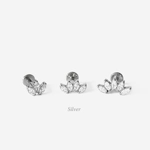 16G Titanium 3, 4, 5 Leaf Cartilage Flat Back stud, Nose stud, Internally Threaded conch earring, Cartilage flat stud, Helix earring, Tragus
