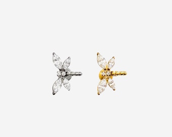 16G Titanium Dragonfly Internally Threaded Flat Back stud, Conch earring, Cartilage flat back, Helix stud, Tragus stud, Minimalist stud
