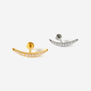 16G Titanium Banana curve Internally Threaded Cartilage Labret, Conch earring, Tiny stud, Flat back stud, Helix, Tragus, Minimalist stud