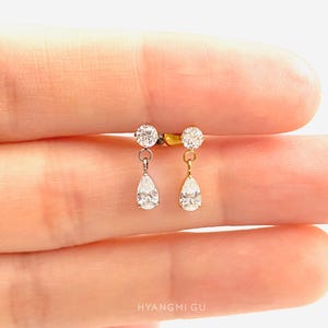 16G Titanium Oval Drop Dangle Cartilage Flat stud, Nose stud, Internally Threaded conch earring, Cartilage piercings, Helix earring, Tragus
