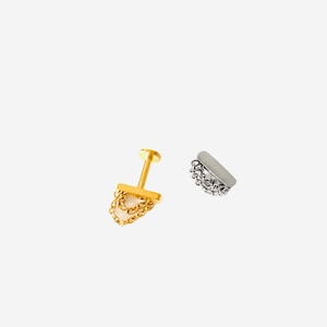16G Titanium Double Chain Bar Cartilage Flat Back stud, Nose stud, Internally Threaded conch earring, Cartilage stud, Helix earring, Tragus