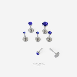 18G/16G 1.5-4mm Threadless Push Pin Blue Silver Flat back stud, Conch earring, Nose stud, Cartilage, Helix, Tragus, Labret earring