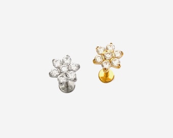 16G Titanium Flower Cartilage Flat Back stud, Nose stud, Internally Threaded conch earring, Cartilage piercing, Helix earring, Tragus stud