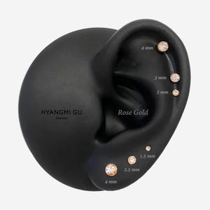 16G 1.5-4mm Rose Gold Clear Round Internally Threaded Nose stud, Conch earring, Cartilage flat back, Helix stud, Tragus stud, Minimalist
